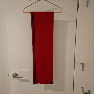 Victorinox Vibrant Red Knit 100% Cotton Scarf with Black Stripe Detail
